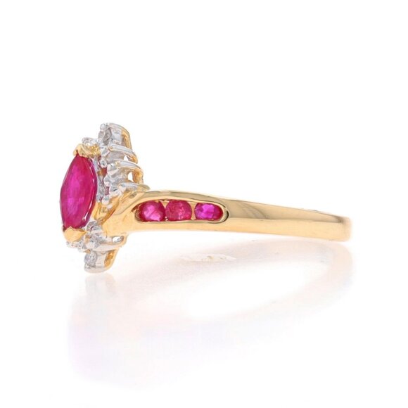 Yellow Gold Ruby Diamond Bypass Ring - 14k Marquise & Round 2.54ctw - Picture 3 of 7